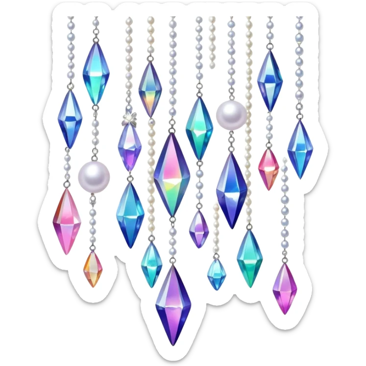 Iridescent big giant glistening glossy sparkly shiny glittery hanging crystals pearls and beads and gemstones decorations sticker
