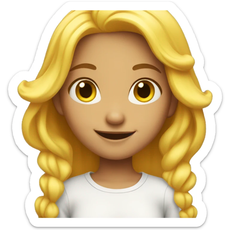 A girl with yellow hair shows smiling sticker