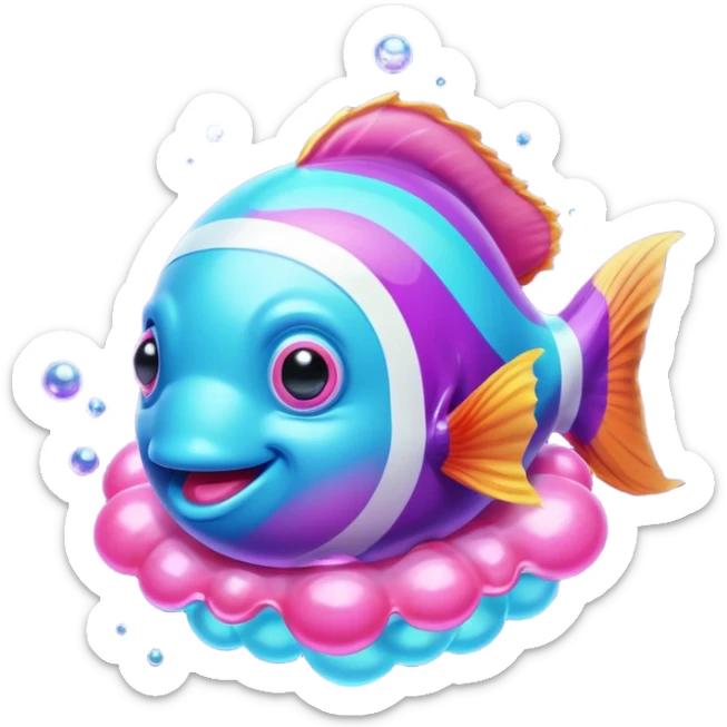 ball of cyan and pink, purple colored magic goo with Rainbow Colored ClownFish sticker