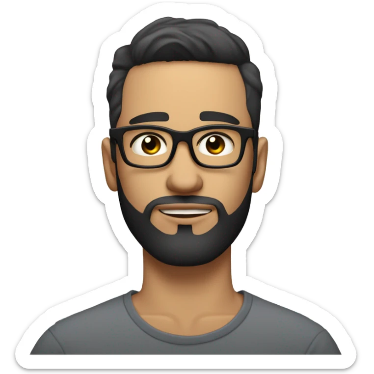 A midfade hair cut, white skin, short beard, 26 years old guy, black hair, a black ring-shaped earring and glasses. wakes up from bed in the morning. sticker