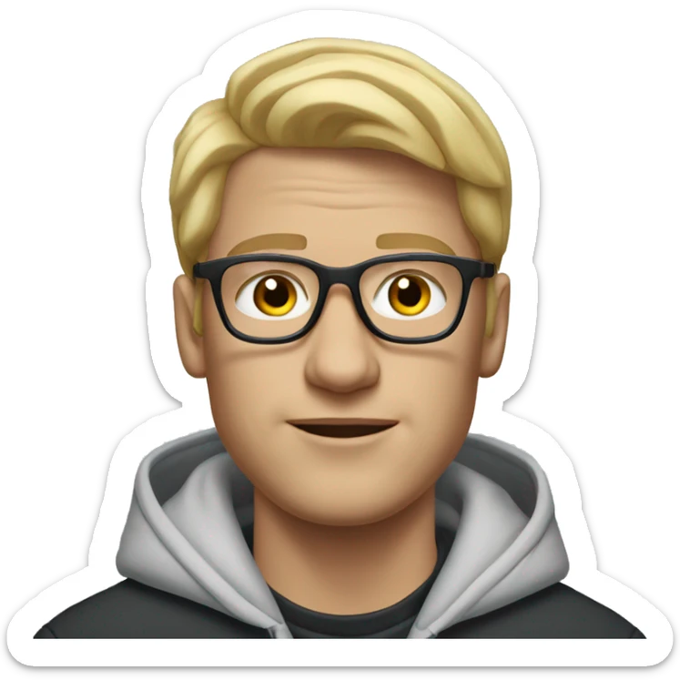 Man, Blond hair, airpods in the ears, glasses and nike hoodie sticker