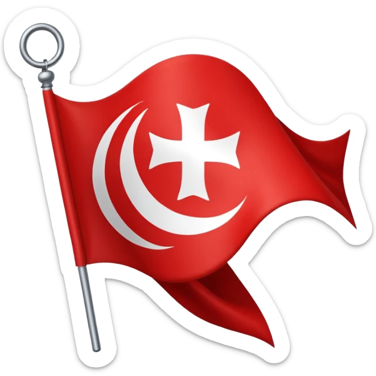 Créame un emoji de una bandera roja con un círculo blanco a un costado y una cruz dentro del circulo boanco no dentro del circulo blanco q este la cruz color negro sticker