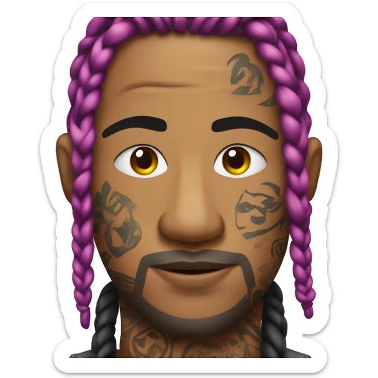 Rapper with braids with colorful hair and tattoos all over his face and body ￼ ￼ sticker