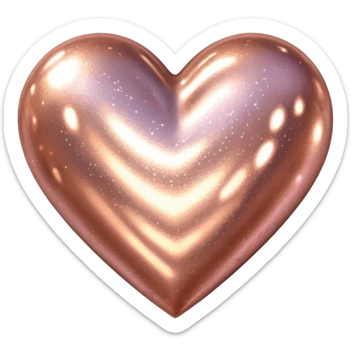 Edit the glittery gold color heart to a glittery rose gold color heart with a subtle gradient and no border. Keep the background transparent. Maintain the glittery texture and subtle gradient effect in rose gold tones sticker