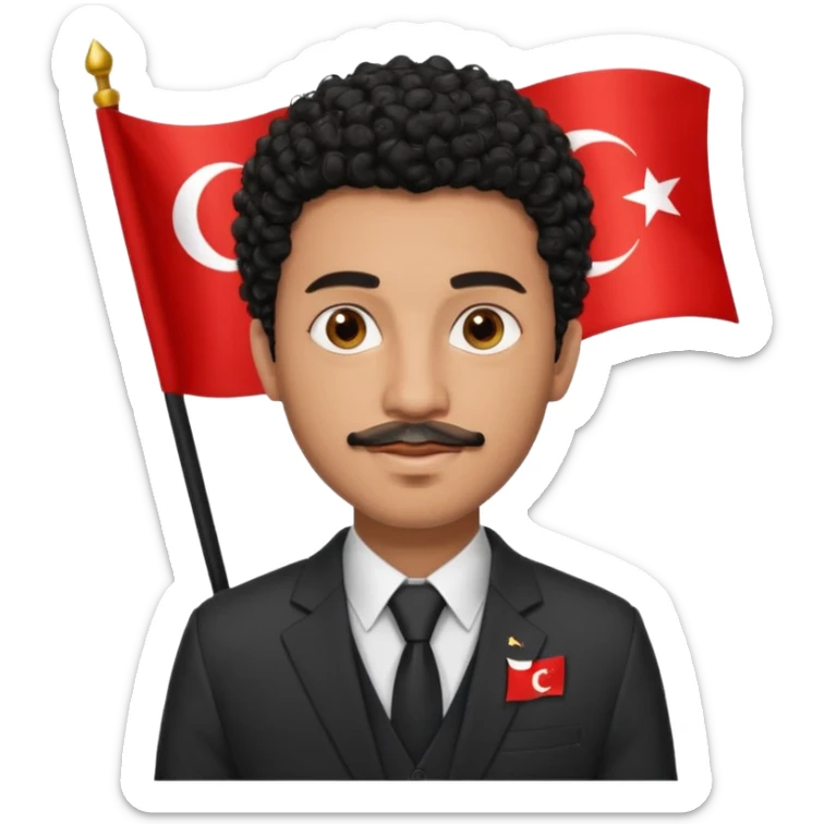 Am I black?Am I black?black curly hair brown eyes 20 years old thin mustache goatee suit with small turkish flag detail on top  sticker