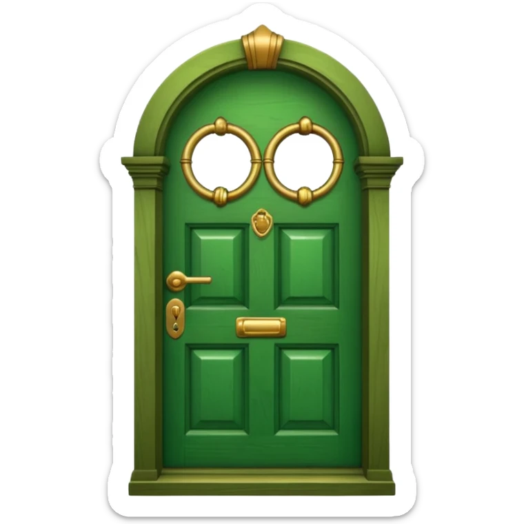 A simple green door emoji in the style of Apple emoji with a window and a knocker and a different color. sticker