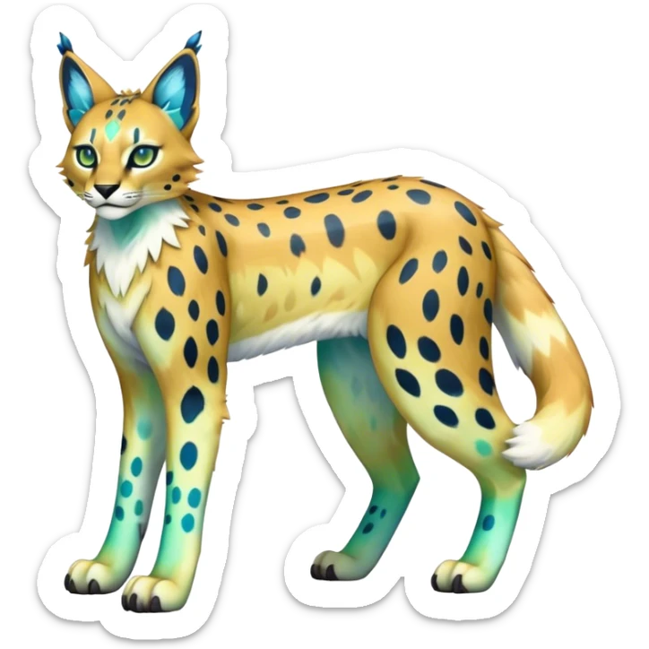 An iridescent transparent luminescent colorful fantasy-lynx-caracal-serval-fakemon-Digimon-creature-hybrid full body sticker