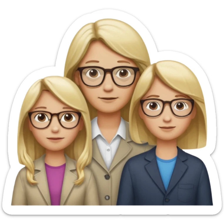 je voudrai un emoji d'une fille aux cheveux longs et blonds avec des lunettes en FAMILLE avec un papa chatain une maman blonde et un frère blond sticker