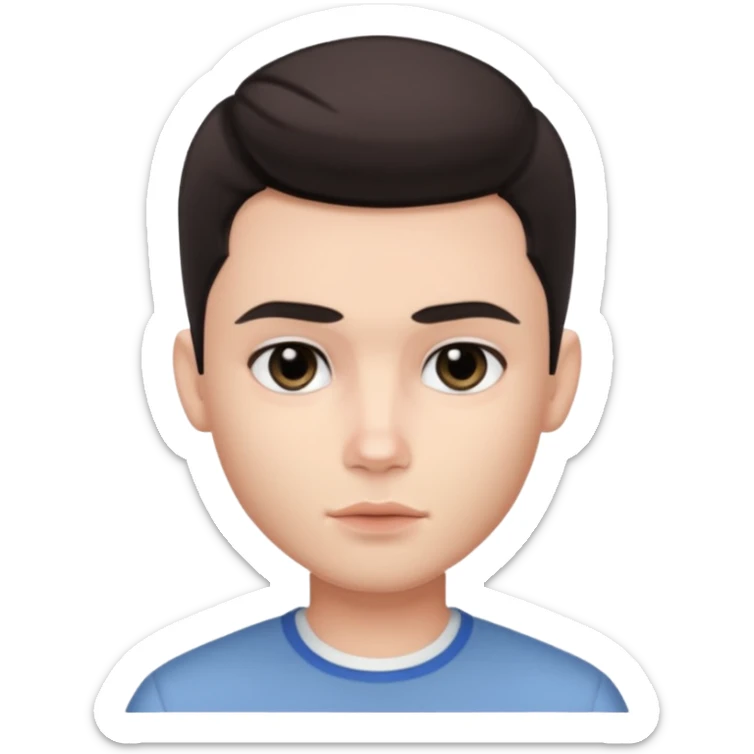 WVery pretty handsome bratz man,  short mousyacheshort dark hair, has black eyes , pale skin, defined jawline sticker