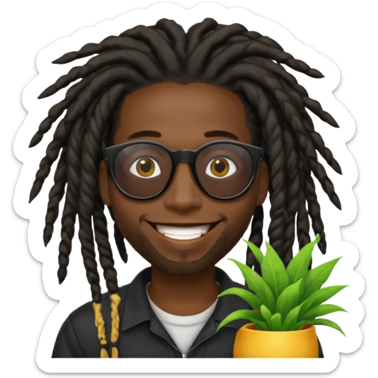 a black african guy with dreadlocks, wearing black shades and aura farming emoji sticker