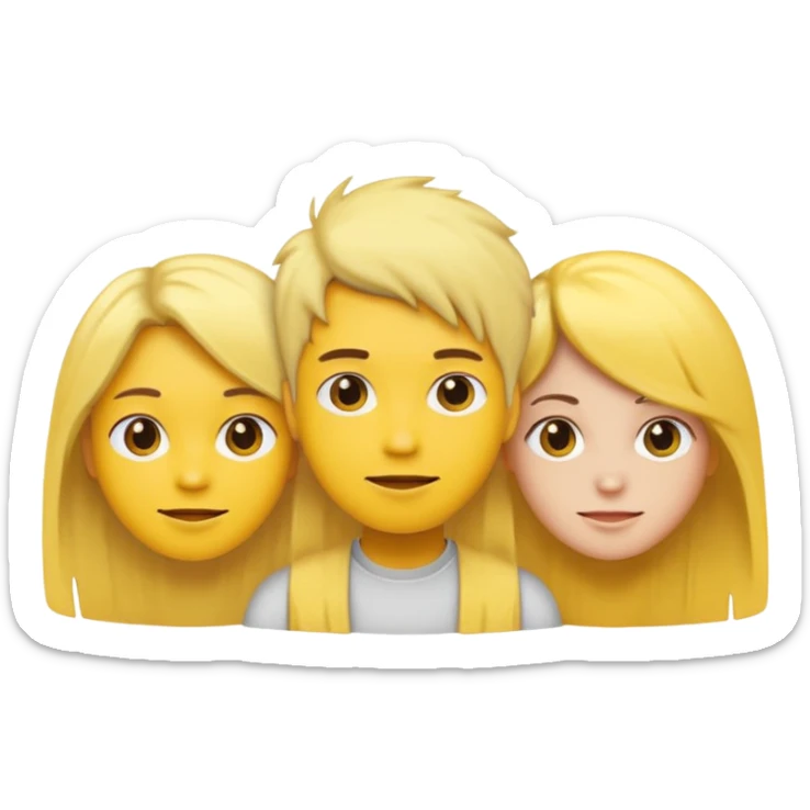 3 people, all yellow emoji skin color but different hair colors next to each other  sticker