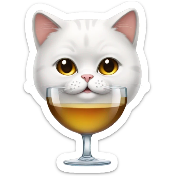 A fat furry british short hair cat with a wine glass sticker