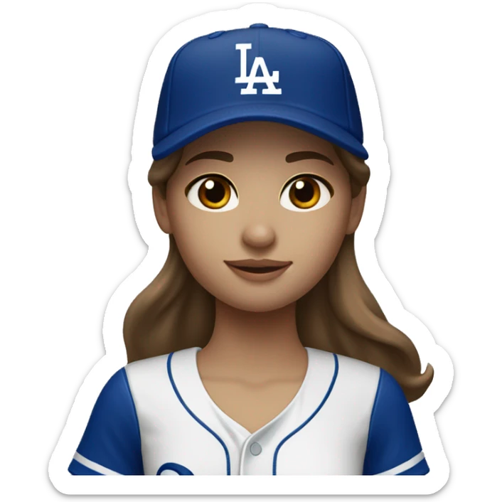 girl with brown hair and brown hairs and fair skin wearing an LA Dodgers cap sticker