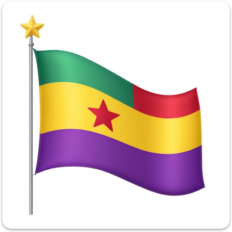 A flag with vertical purple, yellow, and green stripes and a red star in the center. sticker