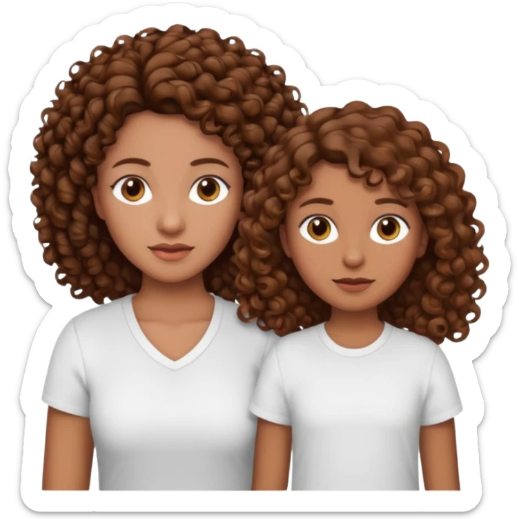 single mom with twin girls; all brown hair, mother and one daughter have curly hair sticker