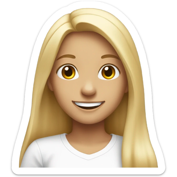 Blonde girl with long hair smile in white t-shirt sticker