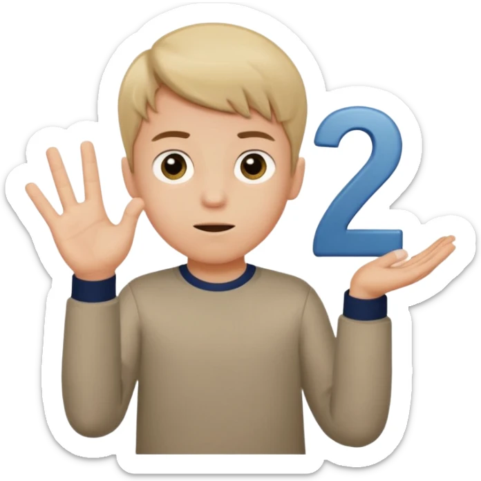 A boy shrugging with the number 6 over one hand and the number 7 over the other  sticker