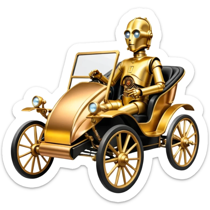 C-3PO in 1865 rosegold painted buggy powered by electric motors and batteries  sticker