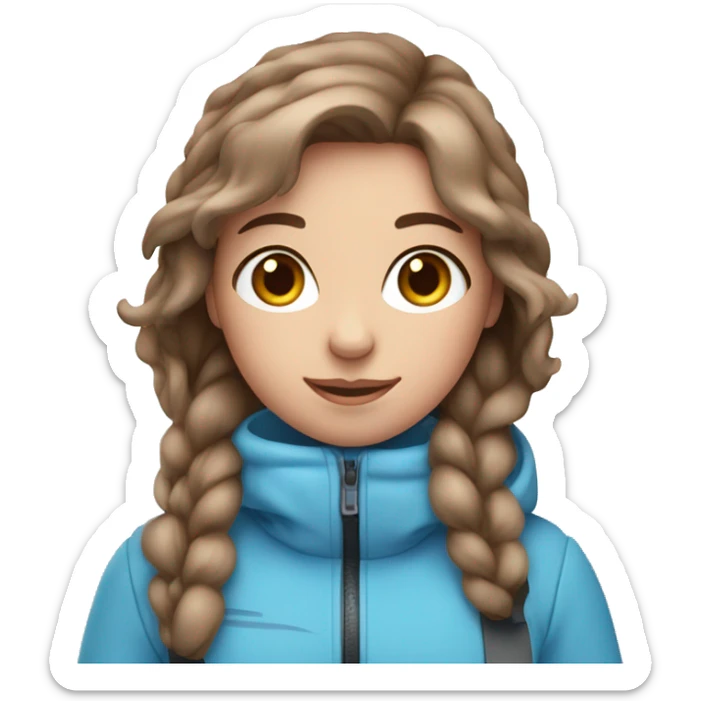 Light pink, snowy, ski girl with blue eyes standing with skis and brown hair sticker