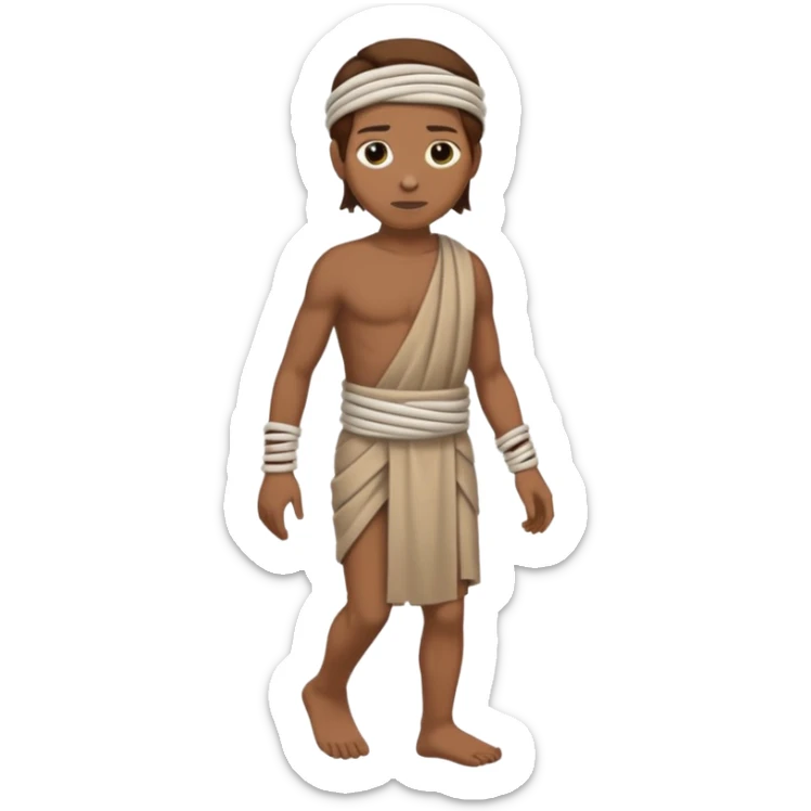 fullbody Lazarus, Jesus's friend, with brown hair, wrapped in burial bands, normal emoji style, walking sticker