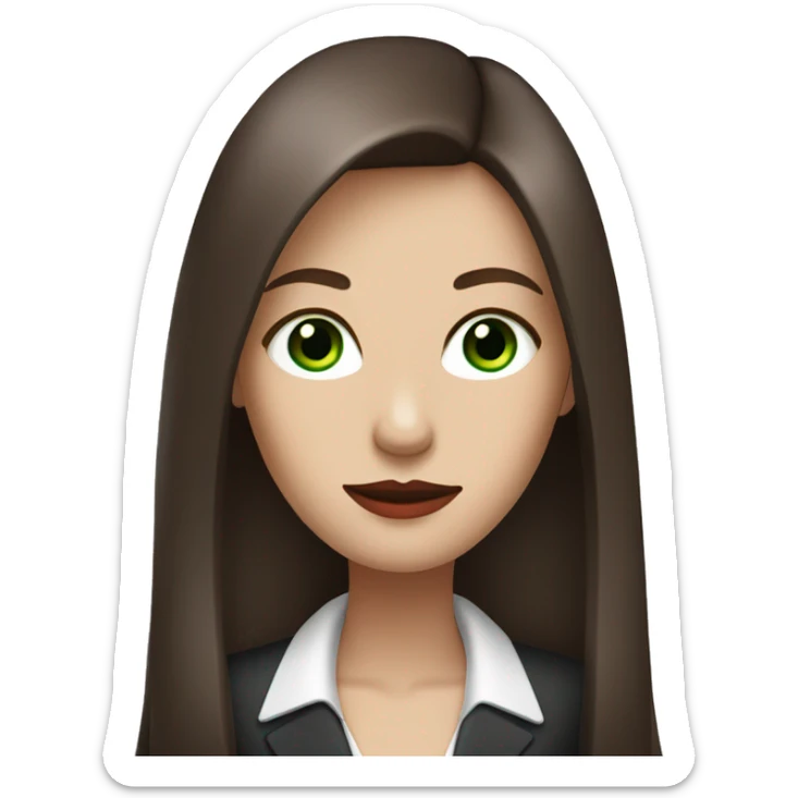 professional business woman wiht green eyes, long straight hair, red lips, dark chestnut hair, white skin sticker
