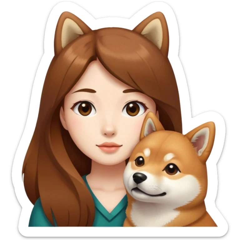 girl long brown hair with is Shiba Inu sticker