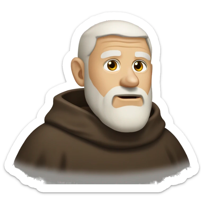 A middle-aged white male friar with a grizzled appearance, buzz cut, no facial hair, and a square jaw. sticker