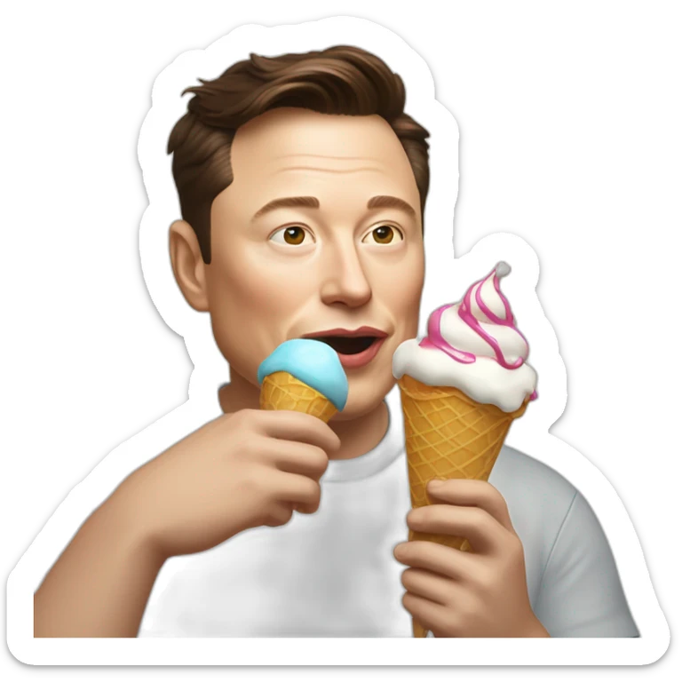 Cartooney Elon Musk eating an ice cream, iOS emoji sticker