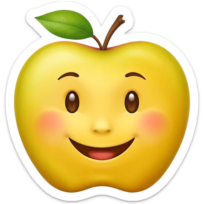 create an apple like yellow emoji that looks teally relaxed and smiles more on one site than another sticker