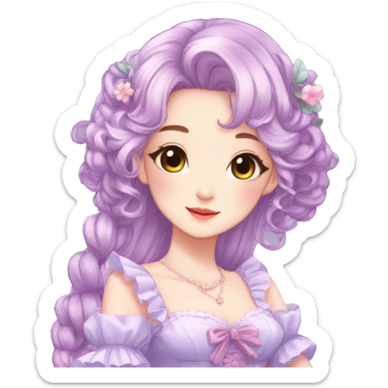 Cute kawaii gorgeous pretty anime lady beautiful hair with gorgeous dress fairycore cottagecore detailed high quality trending aesthetic sticker