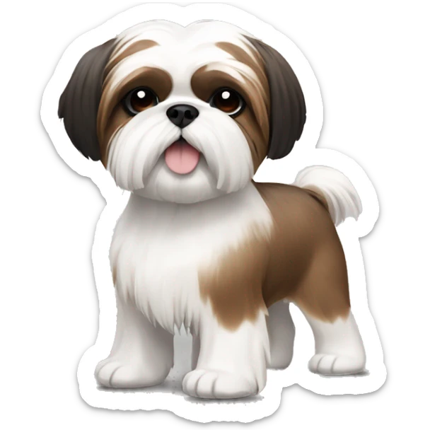 White Shih Tzu with brown and black ears and brown body patches  sticker