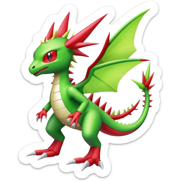 Spiky Cool Edgy shiny colorful Digimon-Fakemon-Flygon-Gabite, full body, two legs sticker