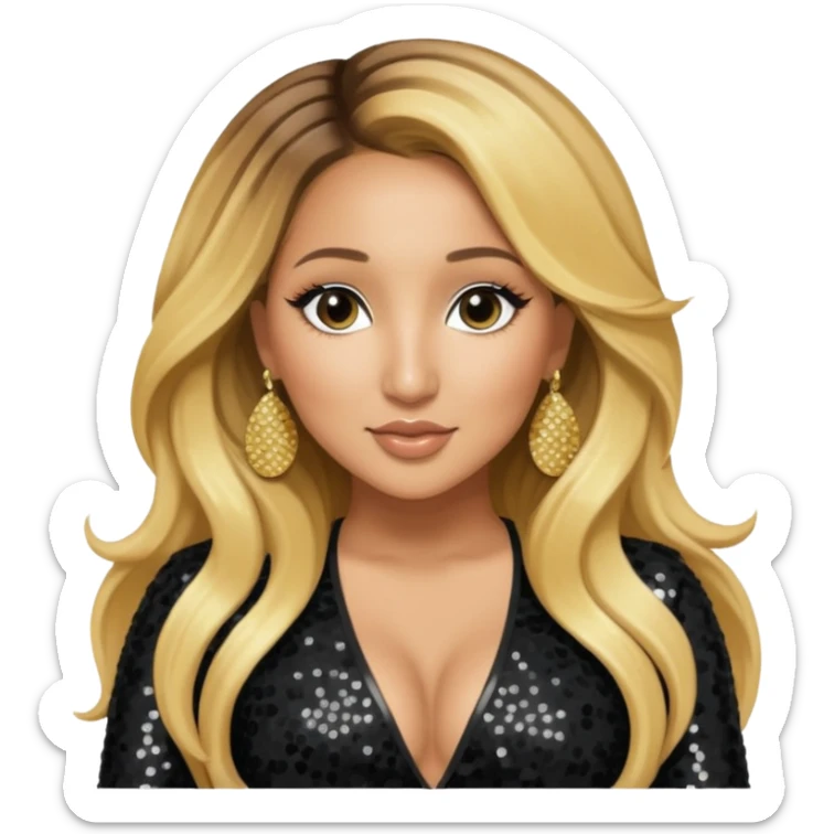 Adrienne Bailon from 3lw/Cheetah Girls with long golden blonde hair, black sequin outfit sticker