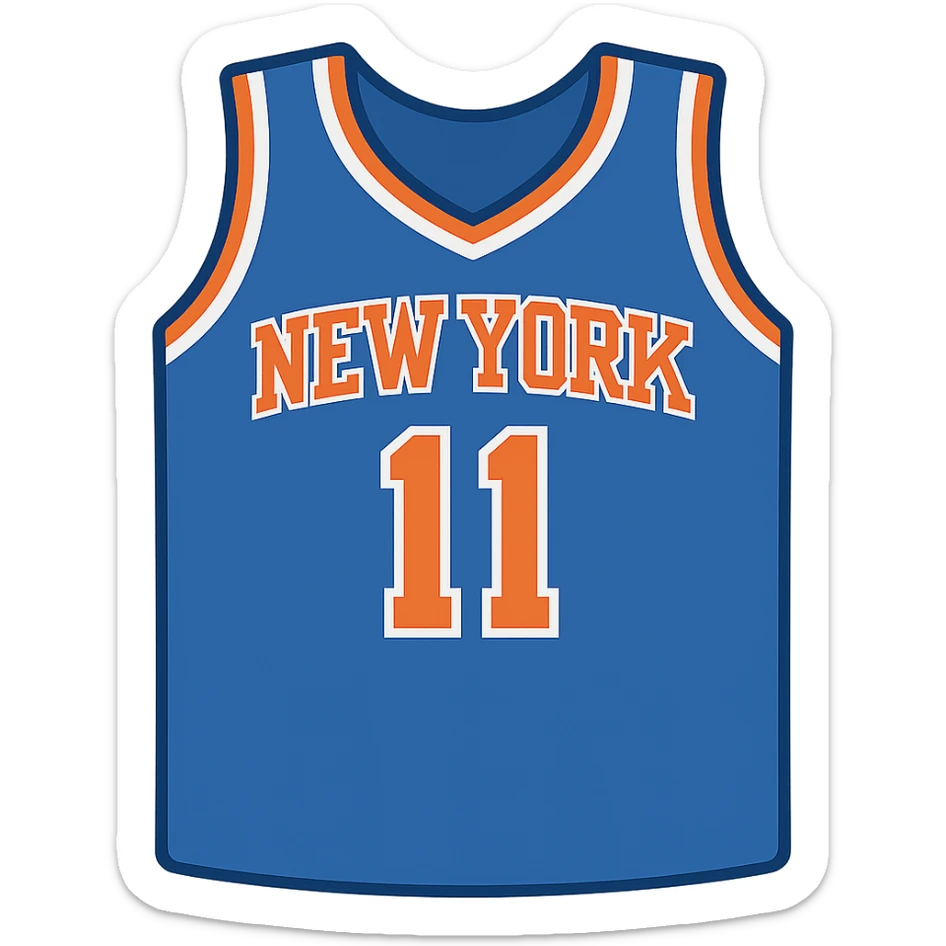 new york knicks basketball jersey featuring the number 11, twitter emoji style sticker