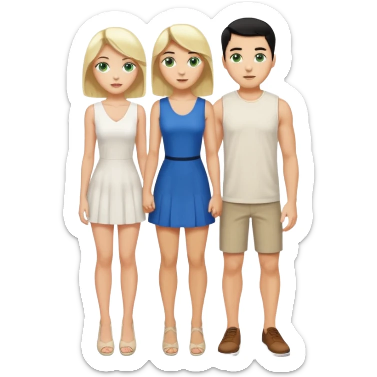 King, black hair, body, legst, blue eyes, shoes, woman blonde hair, green eyes, sexy white short sleveless dress, shoes sticker