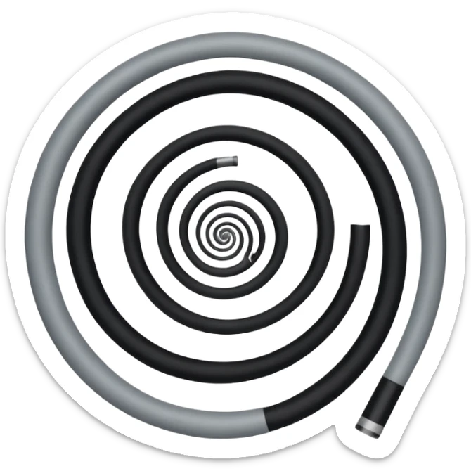 Minimalist emoji-style sticker of a strip of film curling into a hypnotic spiral. No details inside frames. Black and gray only. sticker
