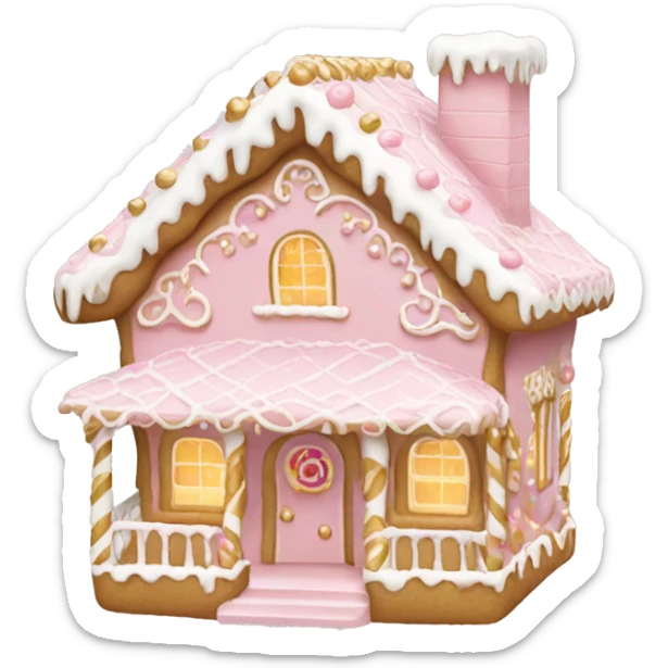 light pink and gold and white gingerbread house sticker