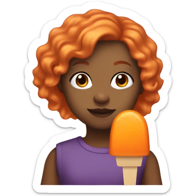 A girl with orange hair holding a purple popsicle  sticker