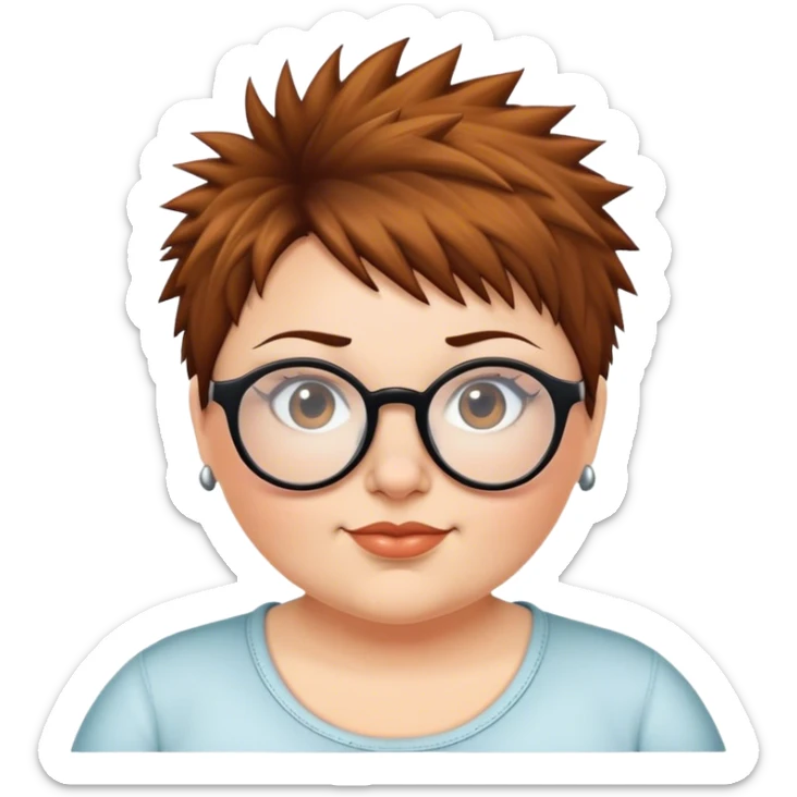  plus size white women round nose with short  brown shaggy spiked hair wearing glasses sticker