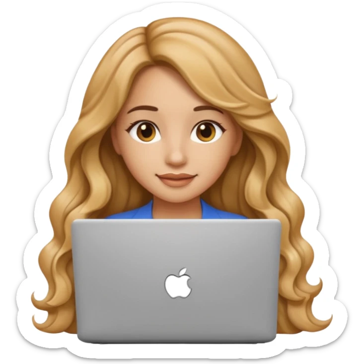 Pretty girl with long, light golden brown wavy hair, Latina, with a laptop, AI-generated emoji. sticker