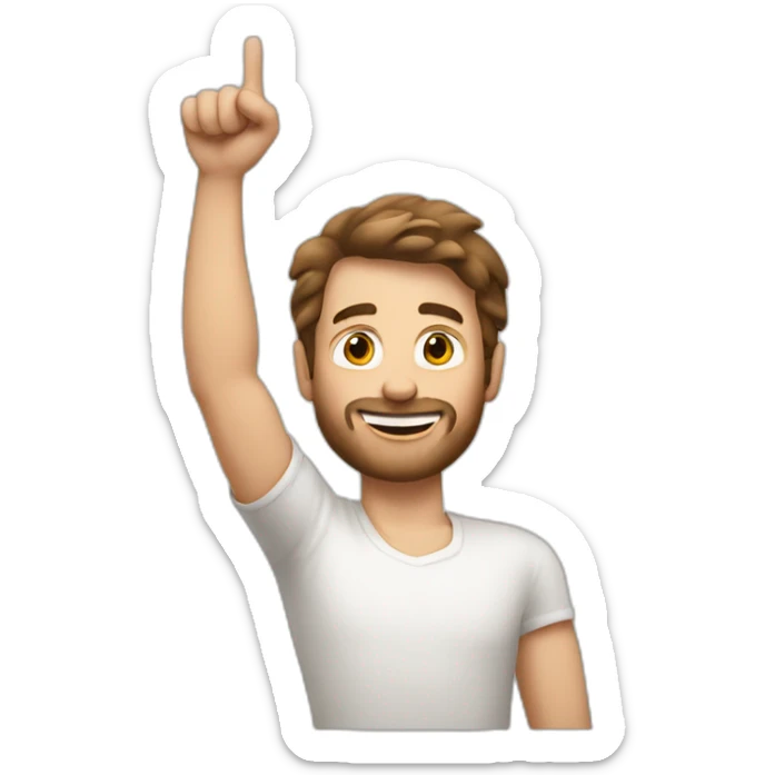 the white European man brown hair Celebrating with an arm up sticker