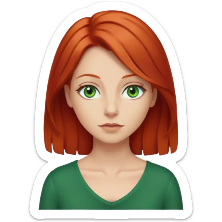 je veux un emoji femme rousse les yeux verts et les cheveux plus longs qu'au épuales sticker