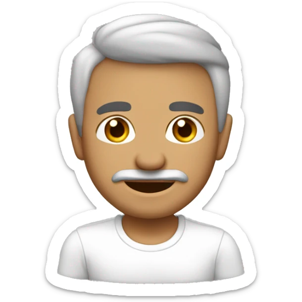 hombre, 45 años, piel morena, pelo corto, ojos marrones, sonrisa, camiseta blanca sticker