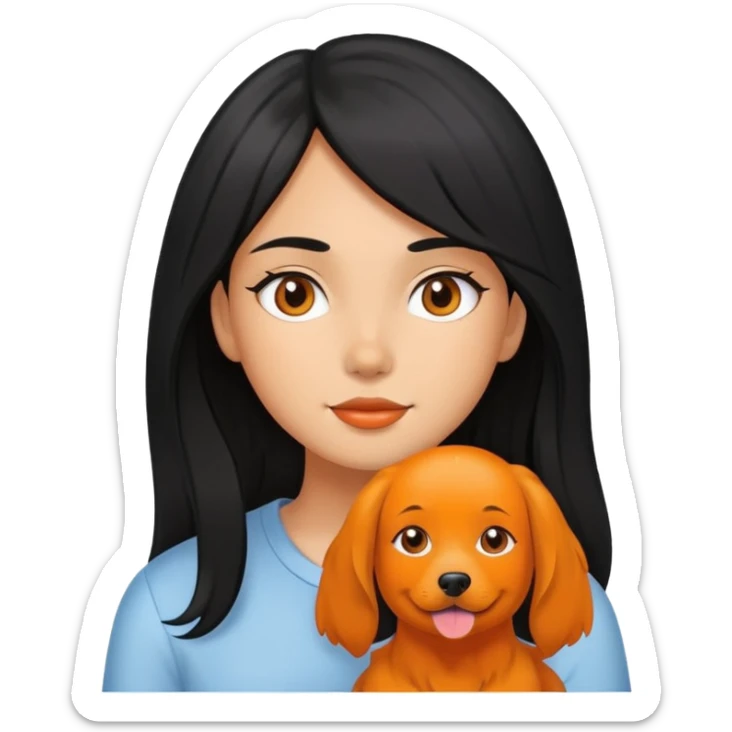 Black hair girl with long hair orange dog sticker