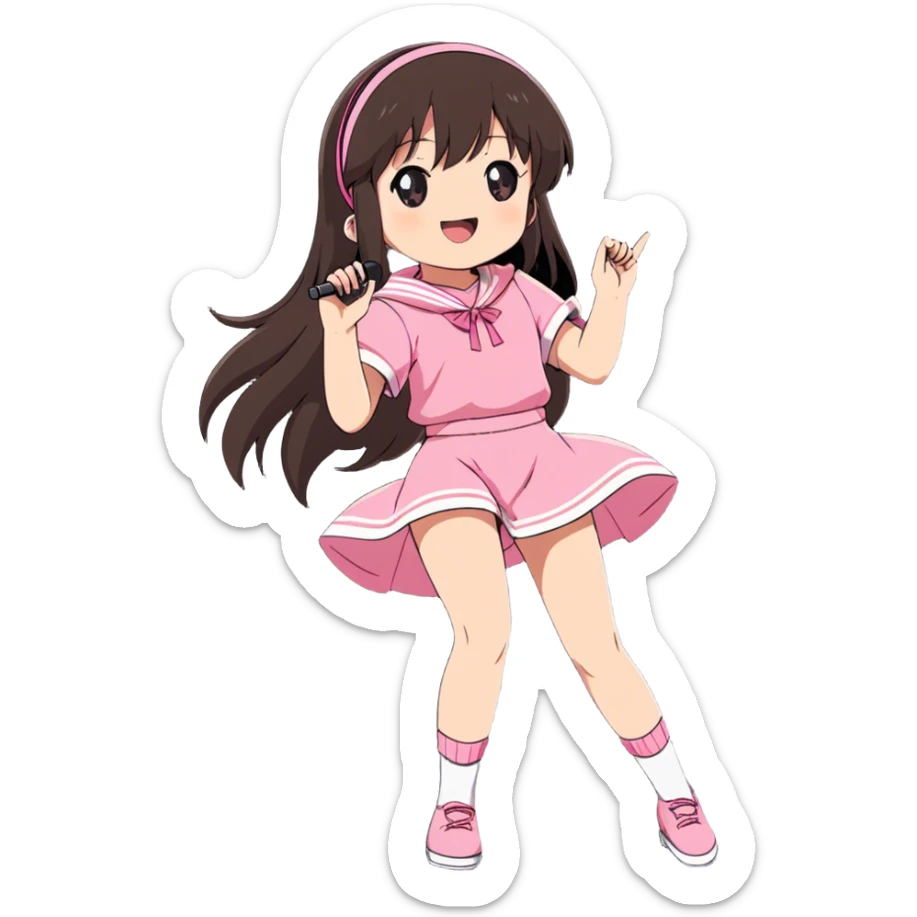 Beautiful brunette hip anime girl wearing pink and singing and dancing on stage  sticker