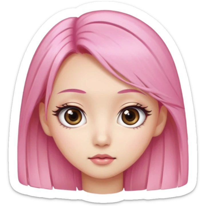 An Asian girl with pink-blonde hair, big eyes, thick eyebrows, and long eyelashes; only her head... sticker