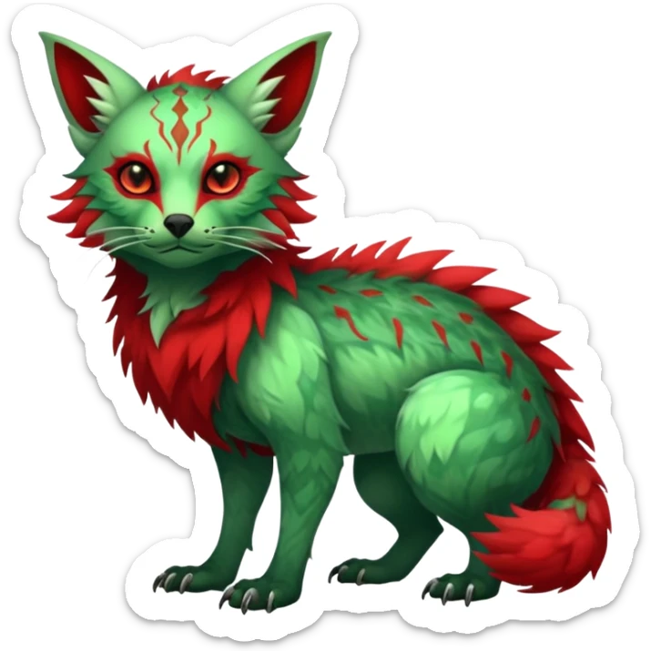 Cool Edgy Green Red ethereal badass Fionbri-Vernid-Trico-animal-creature full body sticker
