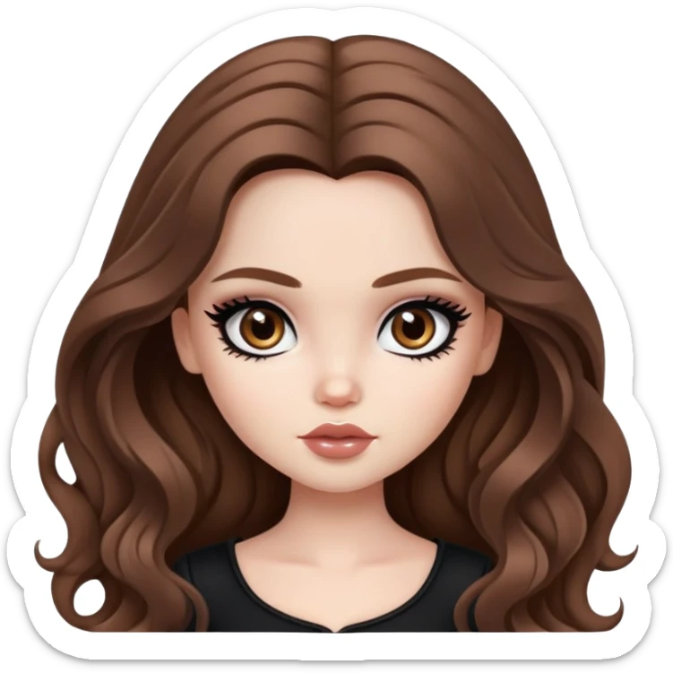 pretty bratz girl, long wavy brown hair, brown eyes, black eyeliner, pale skin sticker