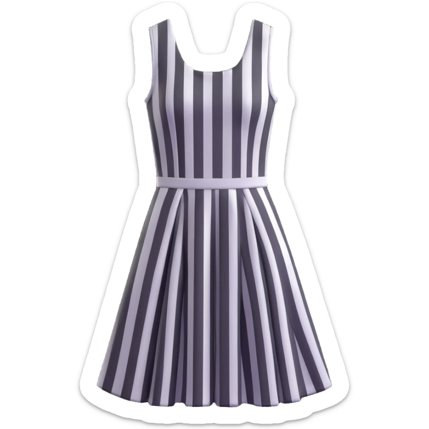 cute 3D cartoon emoji of a sleeveless dress with vertical black and white stripes, flared skirt, minimal flat shape, isolated on transparent background, soft lighting sticker