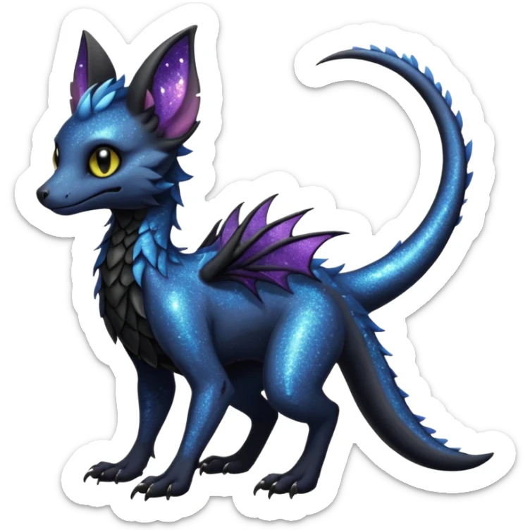 Feral Rare Fantasy Dark Glittery gothic spooky  sparkly shiny Draco-Vernid-Trico-species by LiLaiRa, random markings, tufted tail, tufted ears, full body sticker